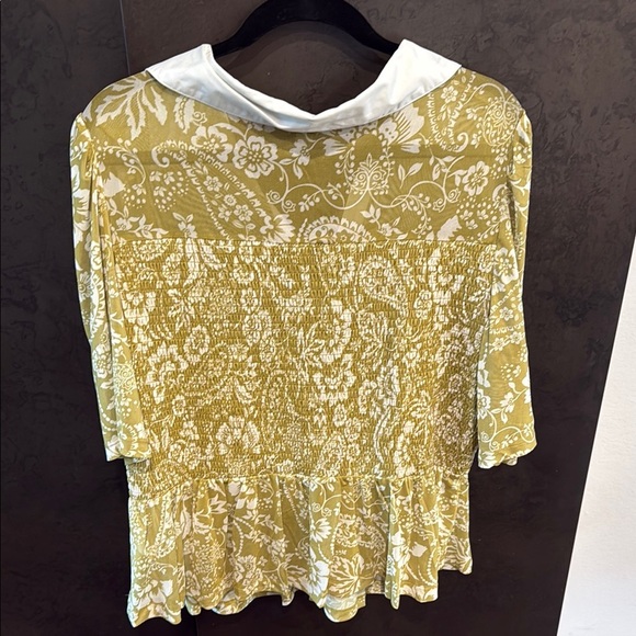 Mauve Gold Peplum Blouse with White Notched Collar Anthropologie - Picture 5 of 5